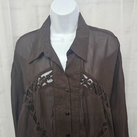 Kaelyn Max Blouse Brown Sheer Boho Lace Gypsy Hippie 1X - Picture 2 of 12